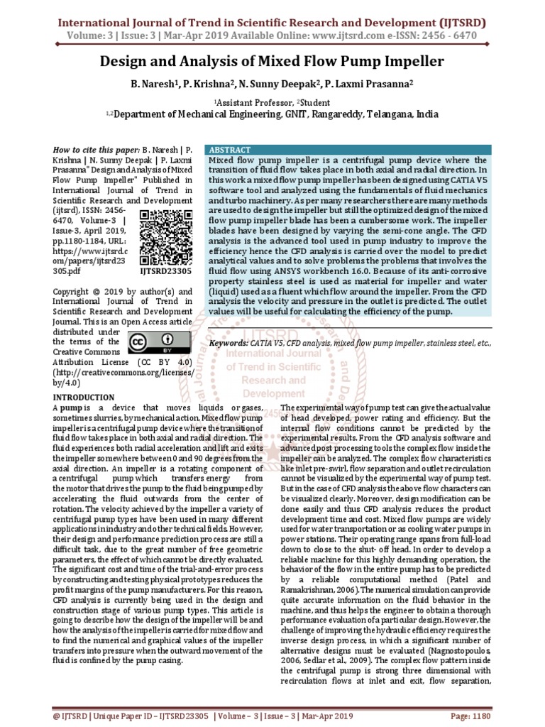 Design and Analysis of Mixed Flow Pump Impeller | PDF | Computational ...