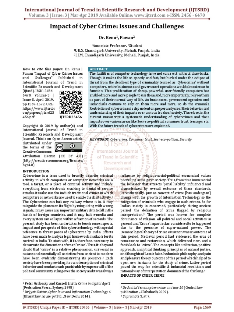 Impact Of Cyber Crime Issues And Challenges Pdf Cybercrime