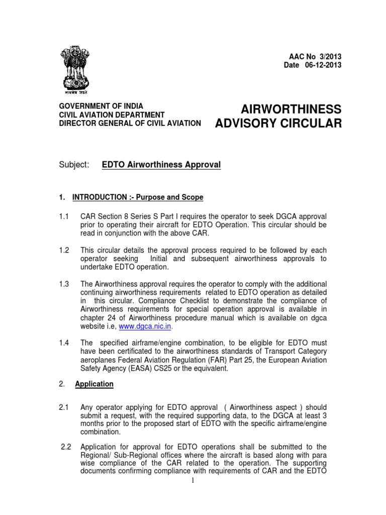 Airworthiness Advisory Circular Subject EDTO PDF Reliability Engineering Verification