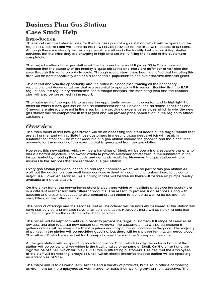 Business Plan Gas Station PDF Filling Station Pricing