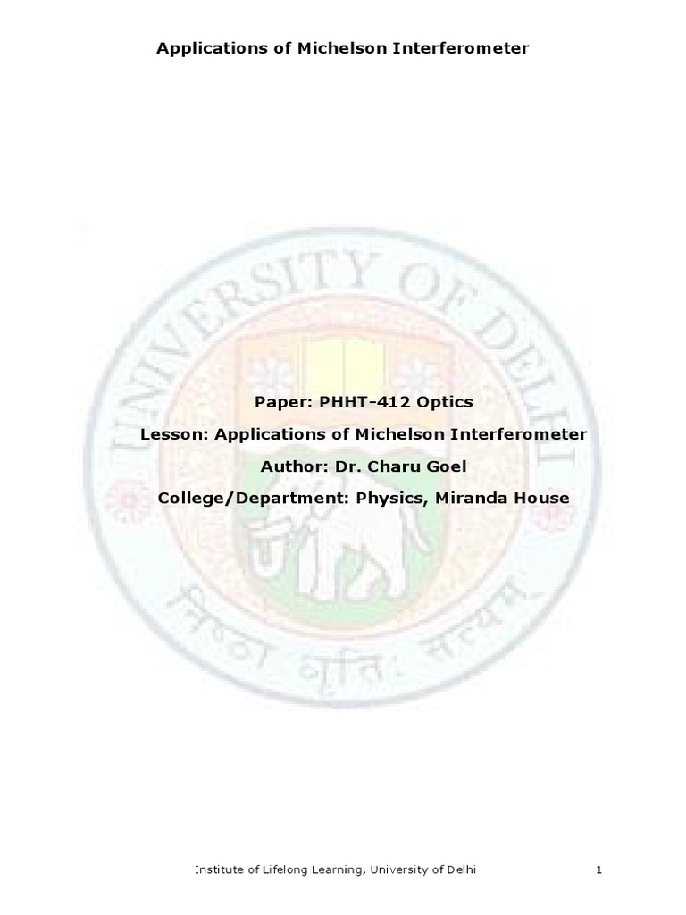 Applications of Michelson Interferometer | PDF | Interferometry ...