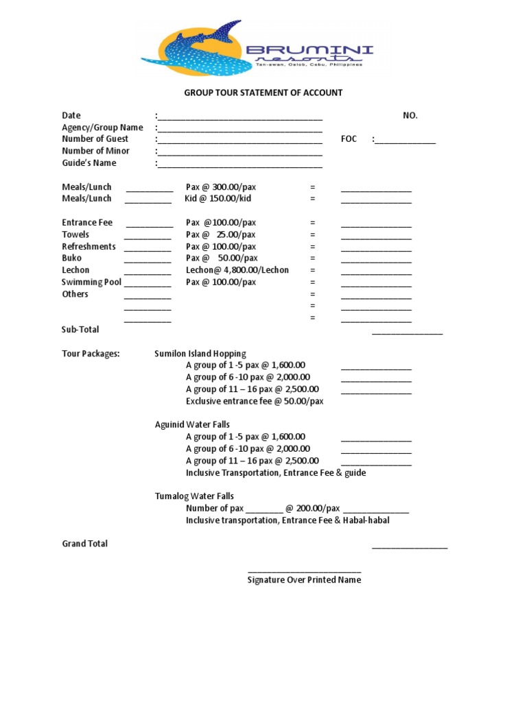 Group Tour Statement of Account-Bnd | PDF