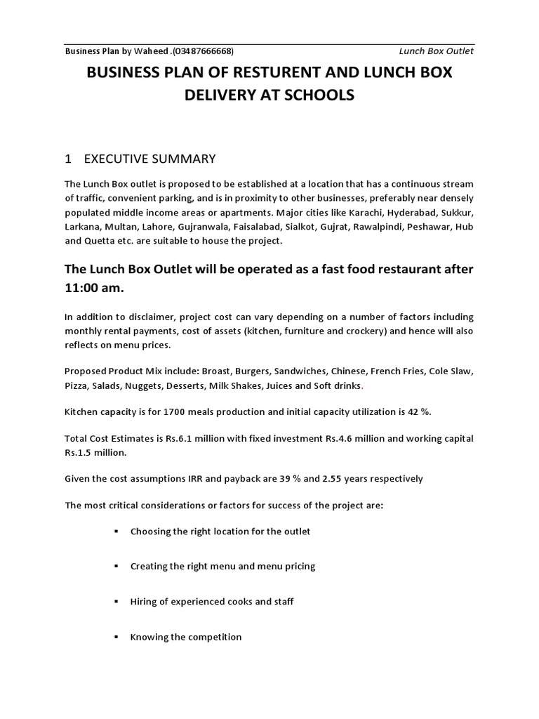 Lunch Box Business Plan