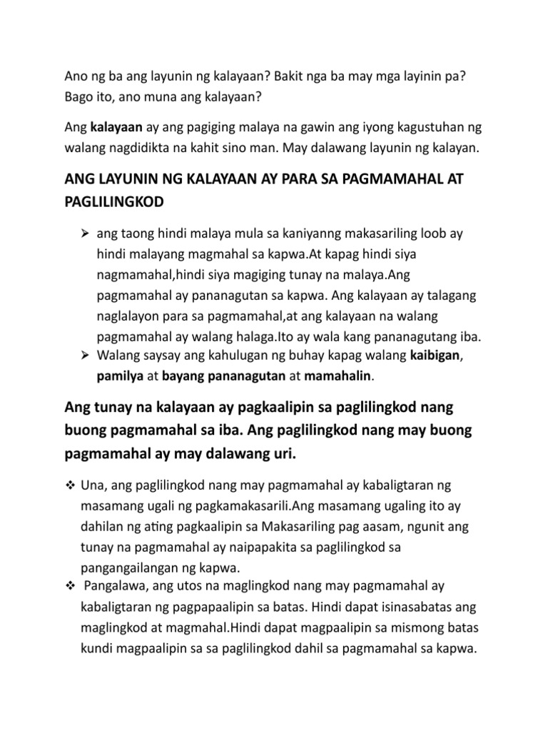 Layunin Ng Kalayaan Pdf