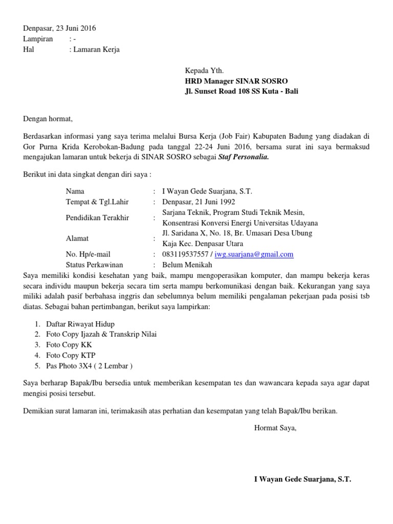 Surat Lamaran Sinar Sosro Pdf