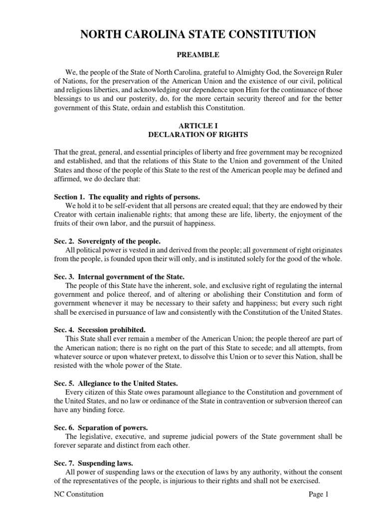 North Carolina Constitution PDF Pardon Constitutional Amendment