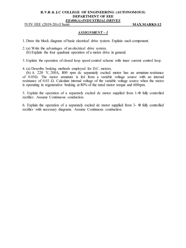 Industrial Drives Assignment for EEE Students | PDF | Science ...
