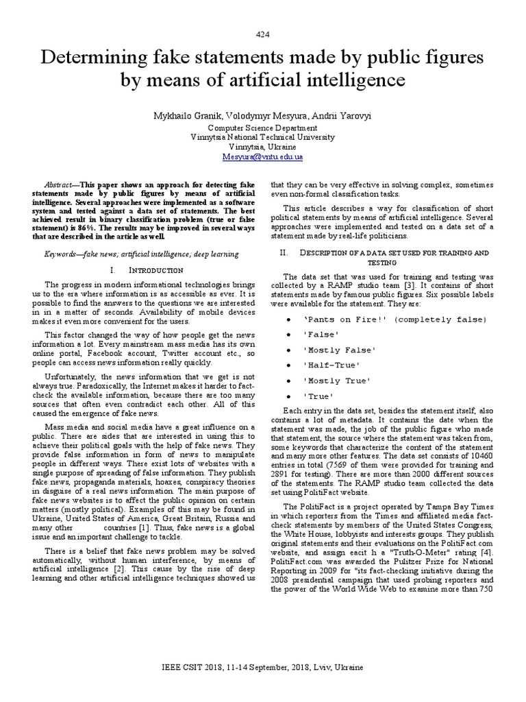 Determining Fake Statements Made by Public Figures by Means of