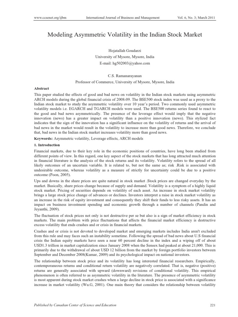Modeling Asymmetric Volatility in The Indian Stock Market: Published by ...