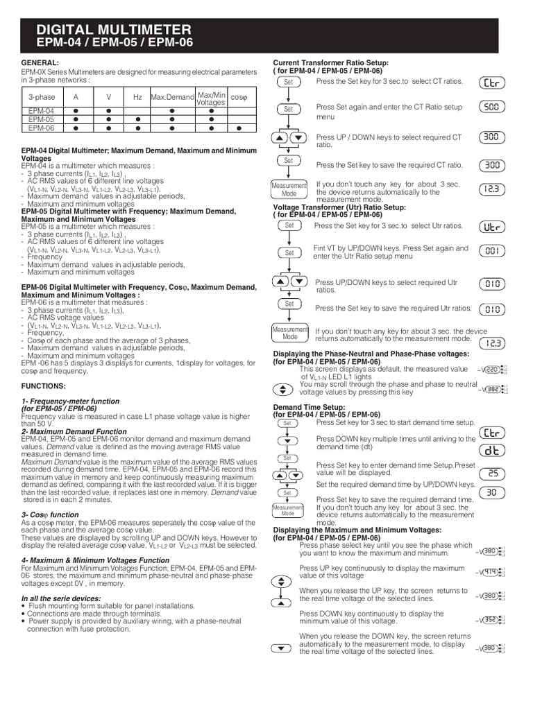 Digital Multimeter EPM04 / EPM05 / EPM06 PDF Transformer