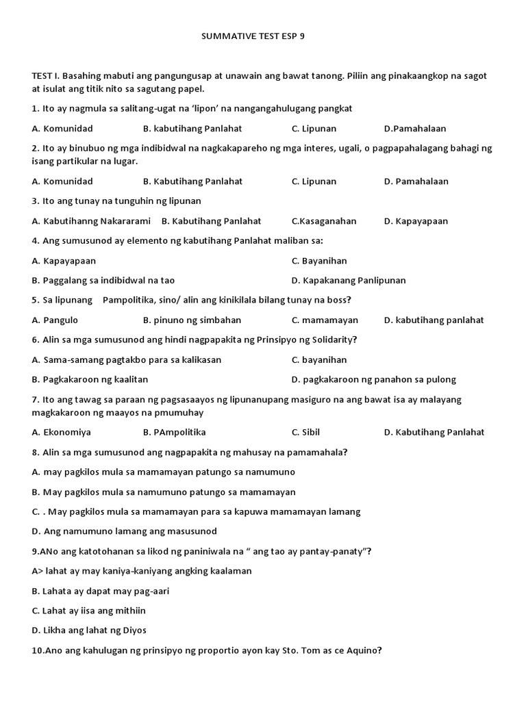 Summative Test Esp | PDF