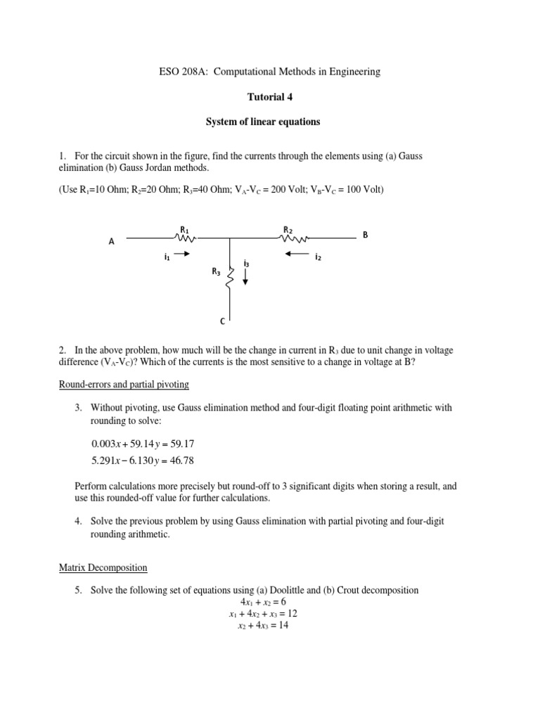 ESO 208A: Computational Methods in Engineering: Tutorial 4 | PDF ...