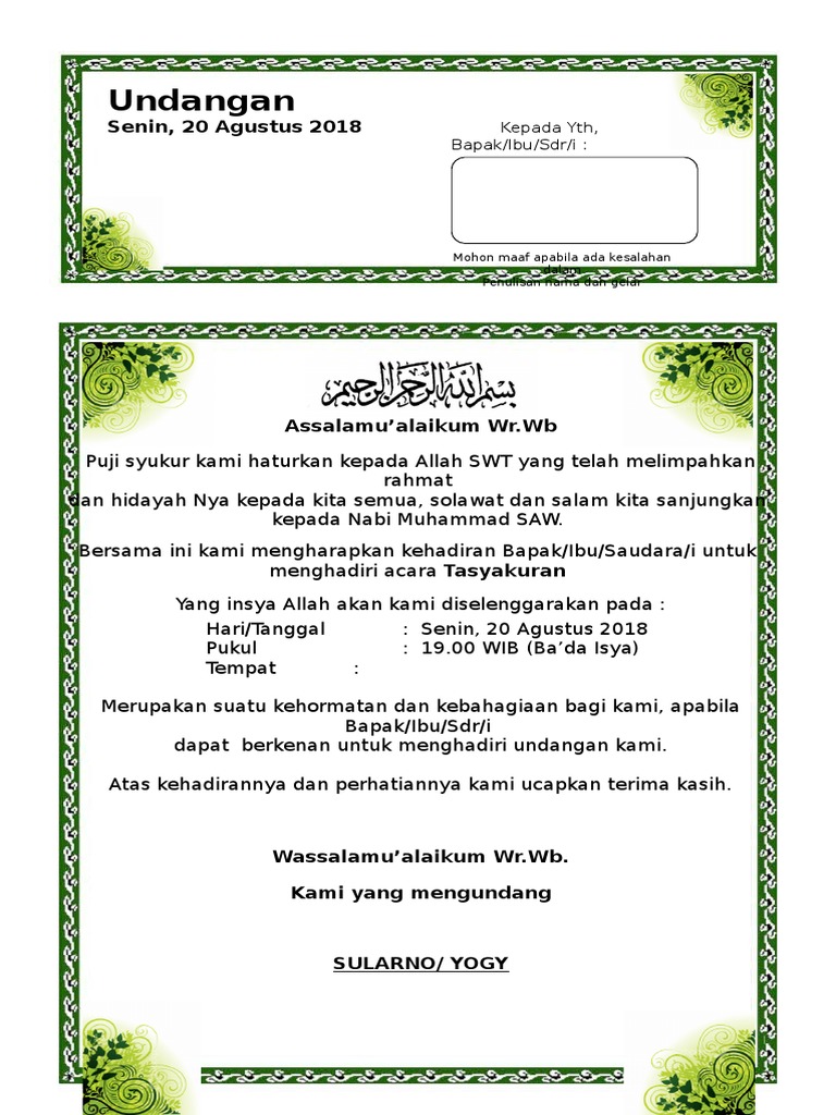 Contoh Surat Undangan Ruwahan | PDF