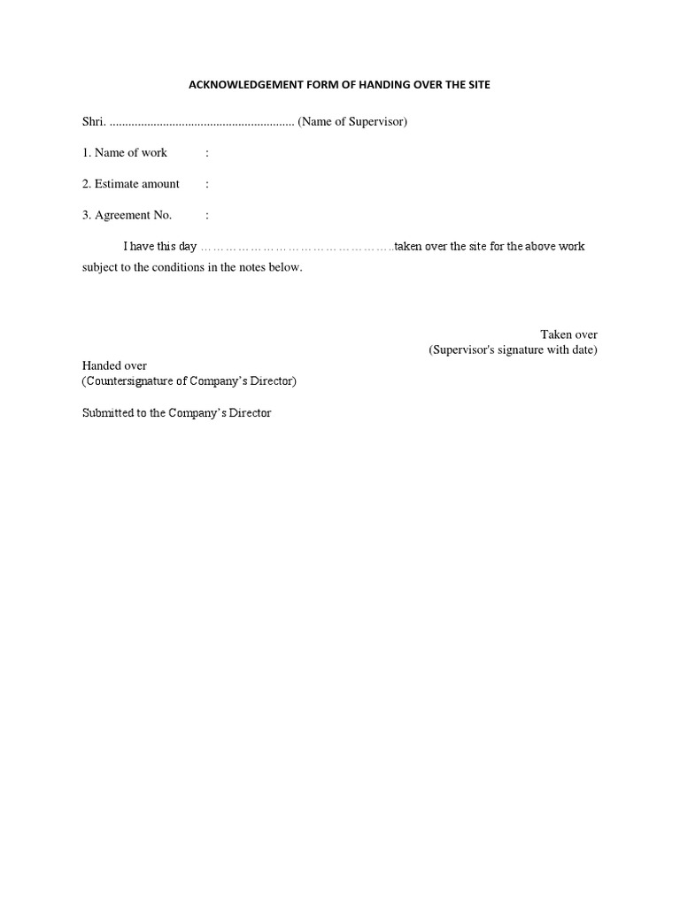 Site Handover Acknowledgement Form | PDF