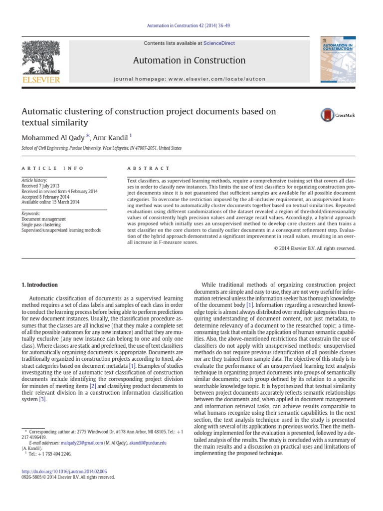 Automatic Clustering of Construction Project Documents Based On Textual ...