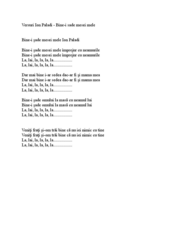 Bine I Sade Mesei Mele Ion Paladi Doc