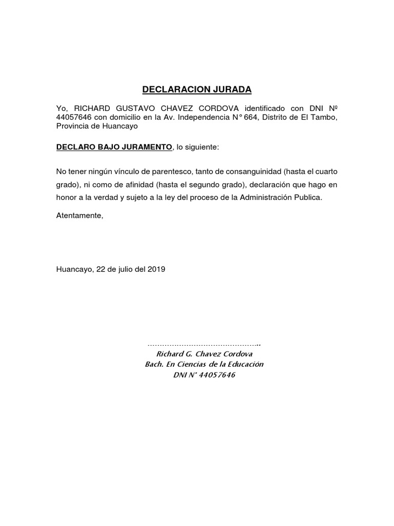 Declaración Jurada de No Parentesco | PDF