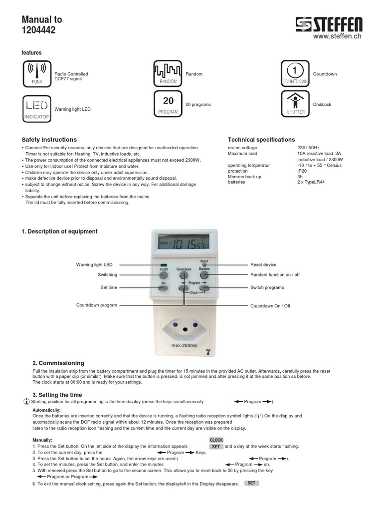 Steffen Digital Timer Manual | PDF | Daylight Saving Time | Workweek ...