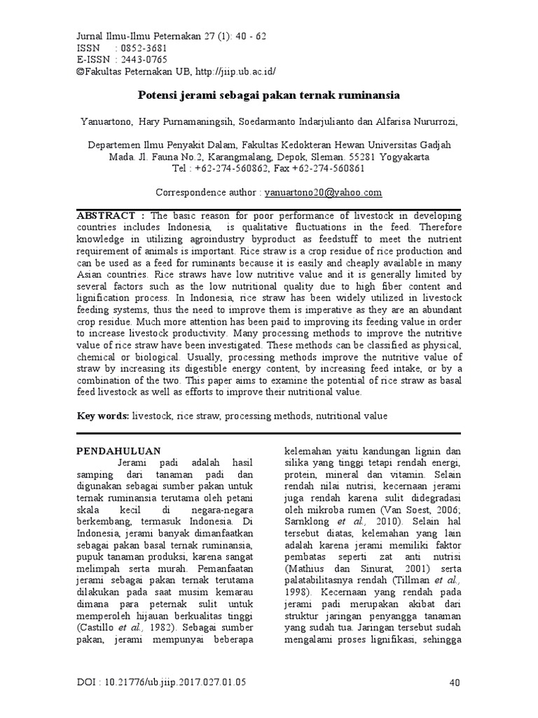 Potensi Jerami Sebagai Pakan Ternak Ruminansia PDF | PDF | Nutrition ...