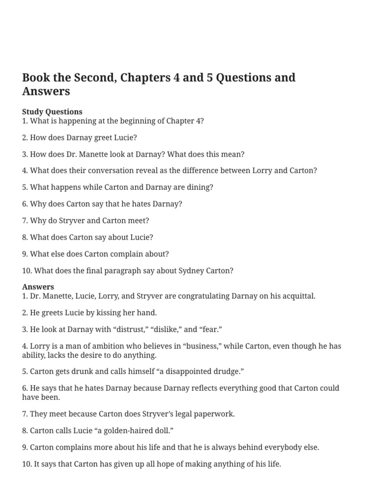 Book 2, Chapters 4-5 Q&A Summary | PDF | A Tale Of Two Cities | Books ...