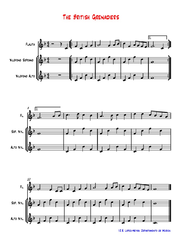 Musical Score for 'The British Grenadiers' March PDF