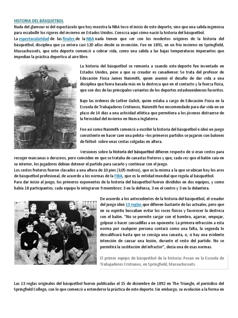 Historia Del Básquetbol | PDF | Asociacion Nacional de Basquetbol | Equipos  de la Asociación Nacional de Baloncesto