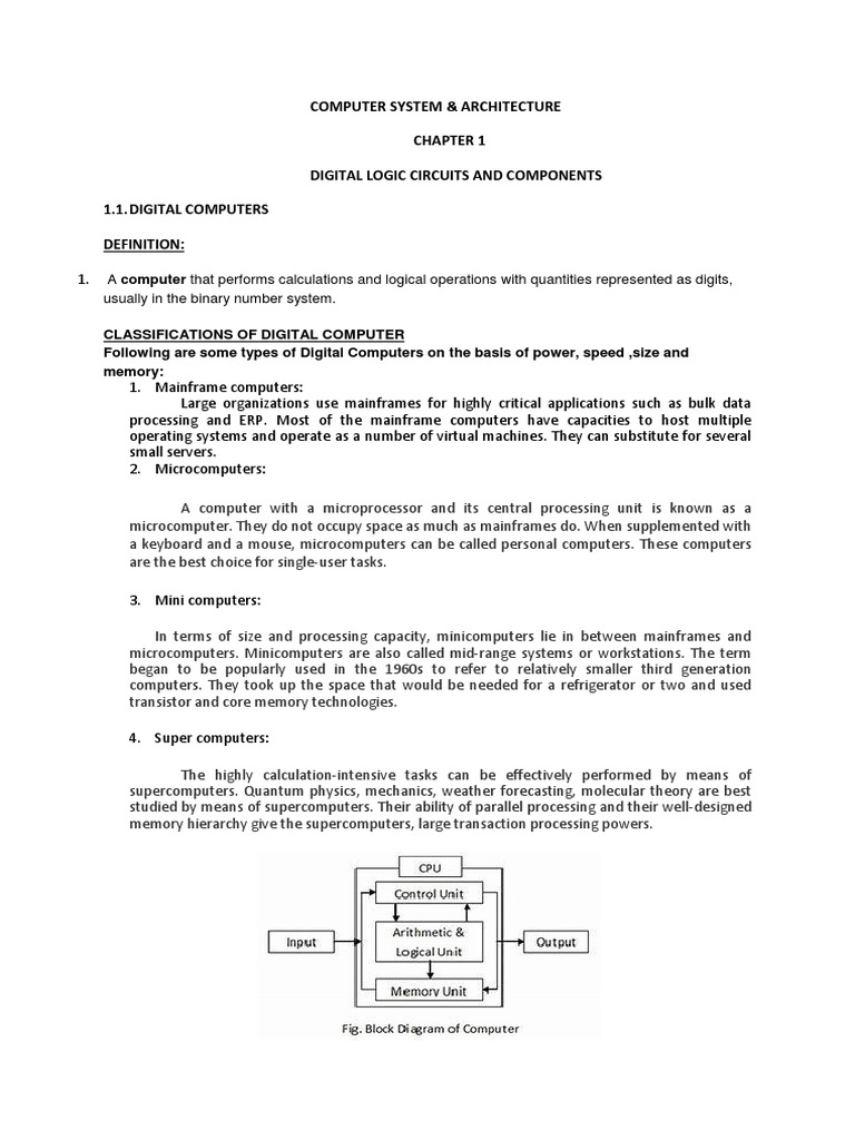 Computer System & Architecture Digital Logic Circuits and Components 1. ...