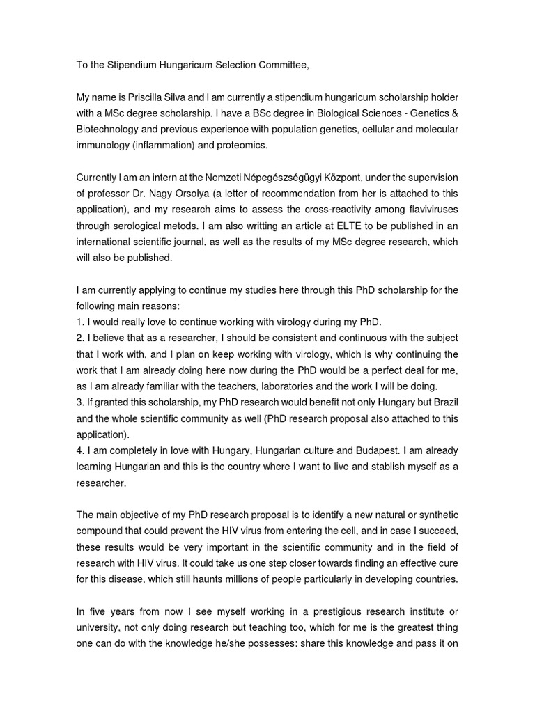 Motivation Letter Model | PDF | Doctor Of Philosophy | University