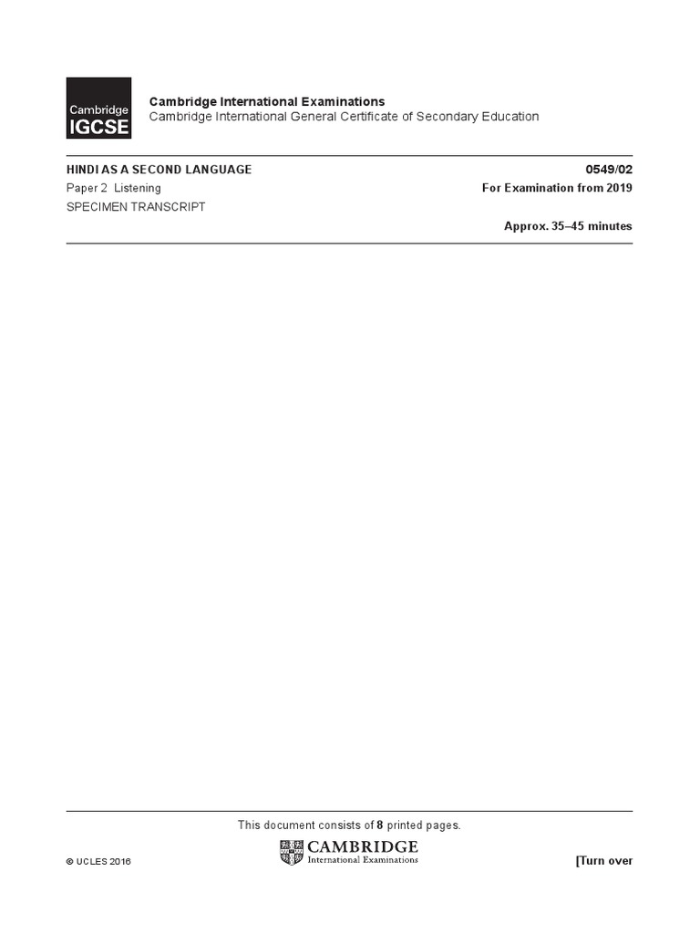 2019 Specimen Transcript For Paper 2 PDF | PDF