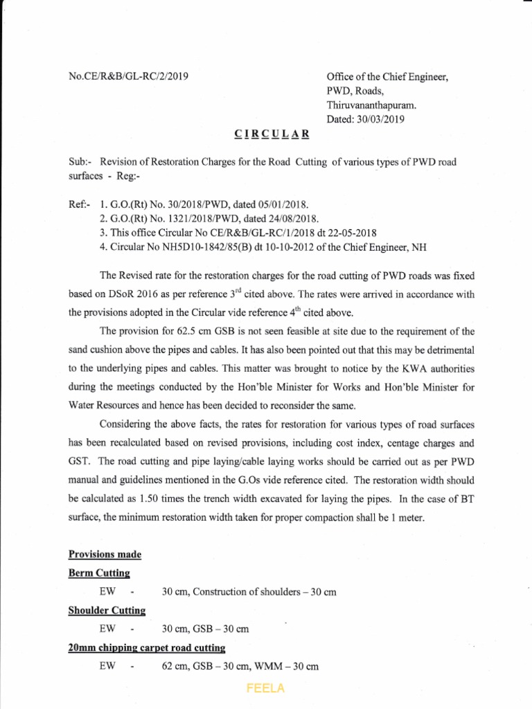 PWD Road Cutting Restoration Charges 30 PDF Infrastructure Nature