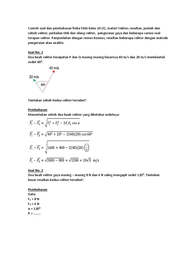 Soal dan Pembahasan Vektor Kelas 10 | PDF | Metode & Bahan Ajar | Sains ...