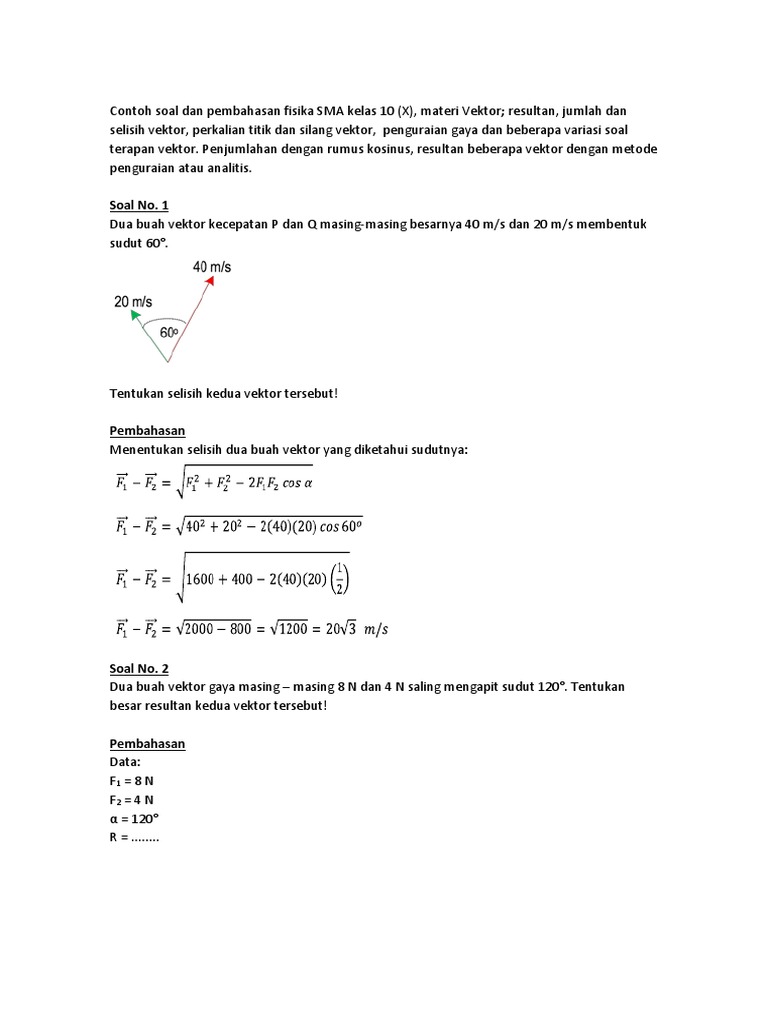 Contoh Soal Vektor Fisika Kelas X Dan Penyelesaiannya