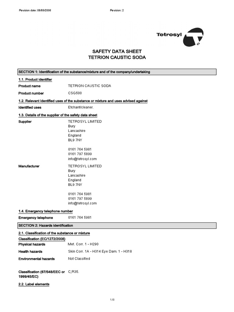 Sds Caustic Soda PDF Toxicity Firefighting