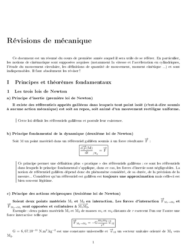 Résumé des lois de Newton en mécanique | PDF | Lois du mouvement de ...