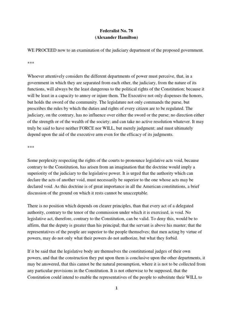 Federalist No. 78 PDF United States Constitution Public Sphere