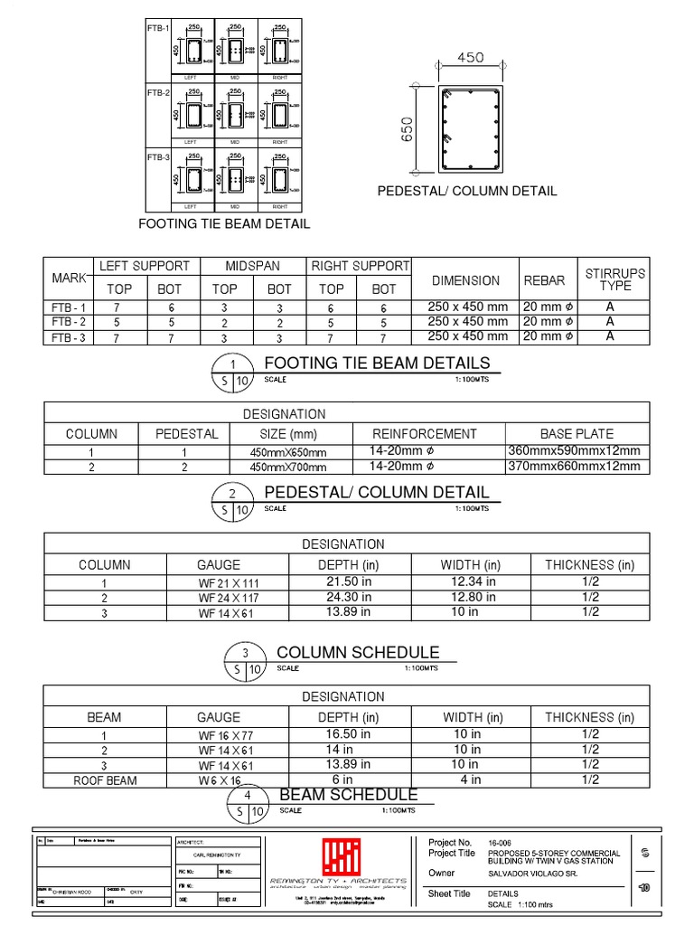 Footing Tie Beam Details: Left MID Right | PDF | Art Media | Solid ...