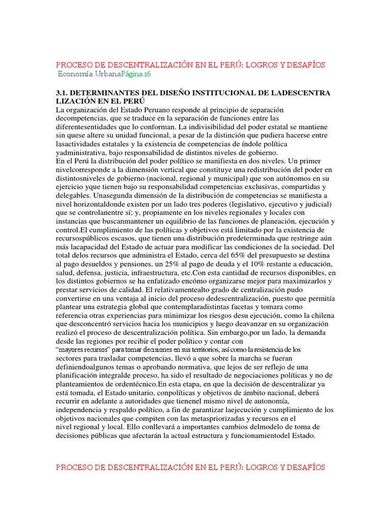 Proceso de Descentralización en El Perú | PDF | Estado (política) | Perú