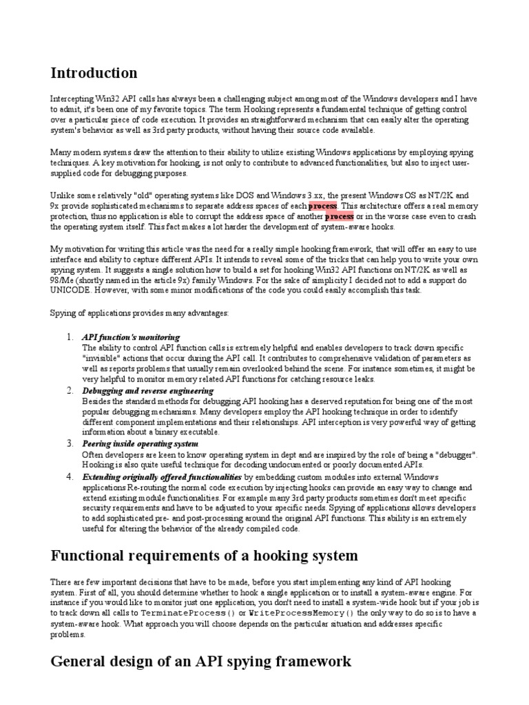 Win32 API Hooking Framework Guide | PDF | Library (Computing ...