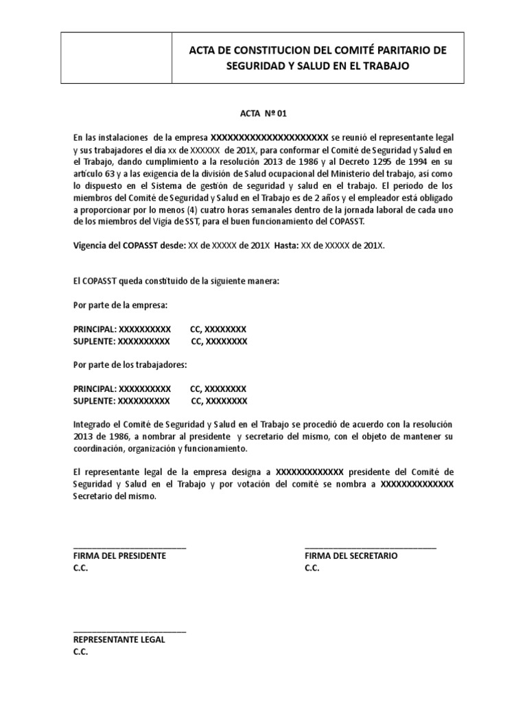 Acta de Constitución Del Copasst | PDF