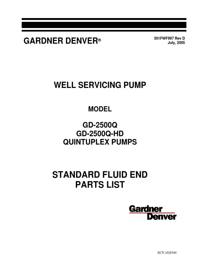Gardner Denver QD2500Q QD2500HD Fluid End Parts List | PDF | Valve | Pump