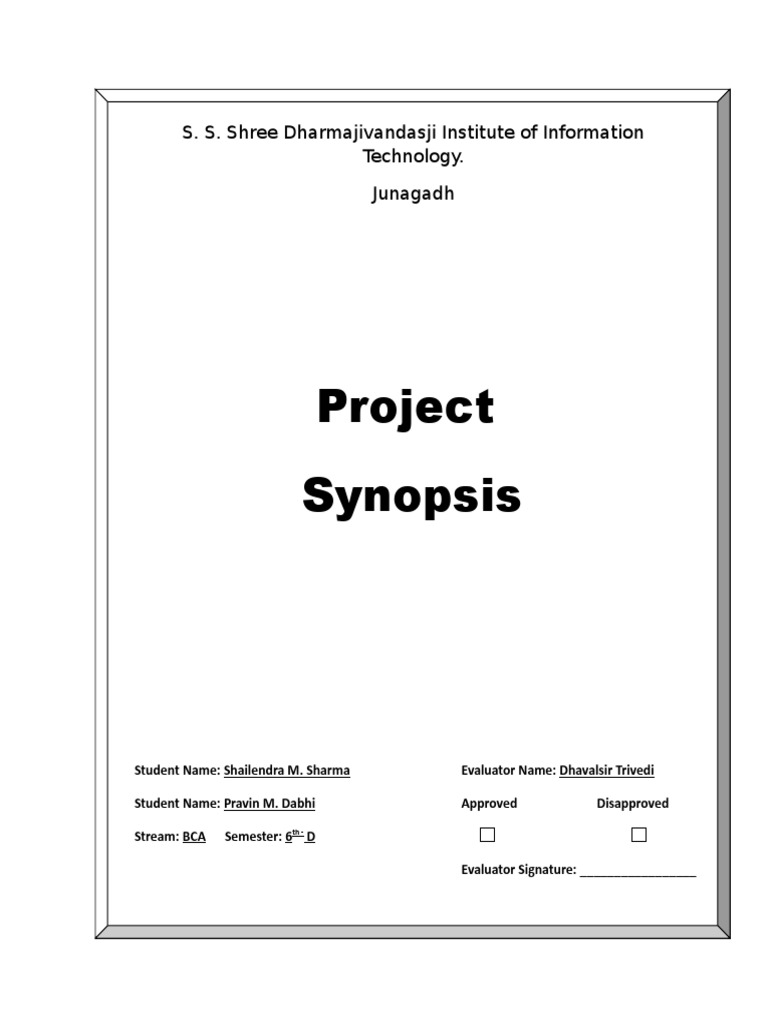 Project Synopsis: S. S. Shree Dharmajivandasji Institute of Information ...