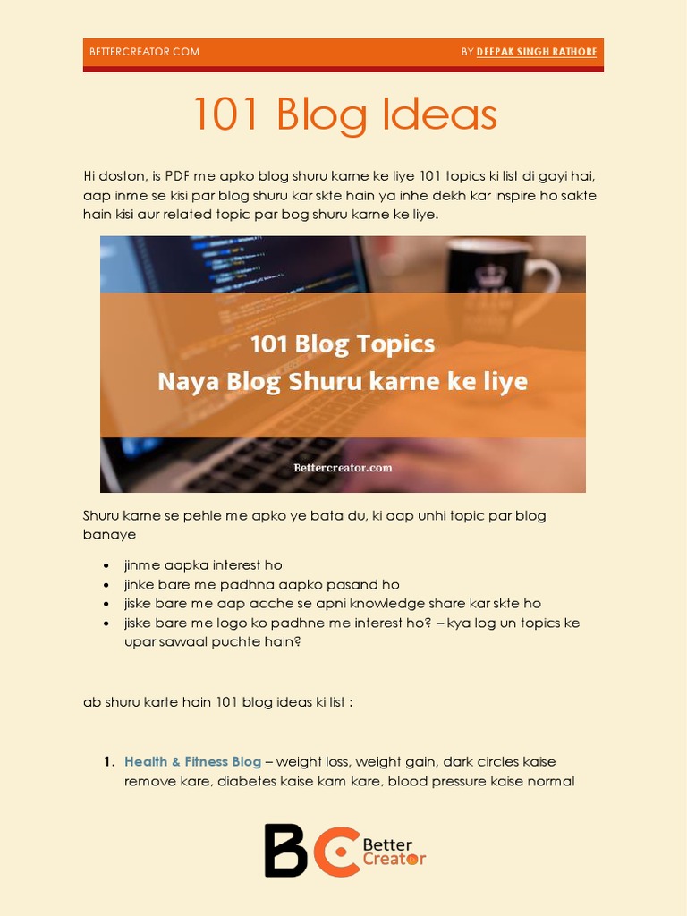 101 Blog Topic Ideas by BetterCreator | PDF