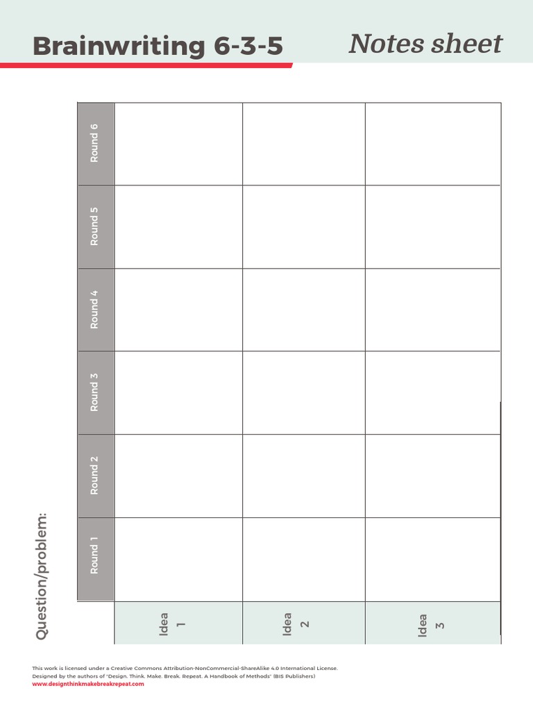 6-3-5 Brainwriting Template | PDF