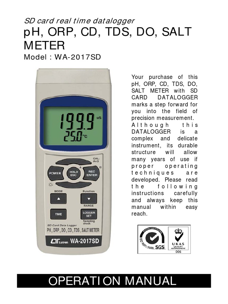 PH, Orp, CD, TDS, Do, Salt Meter Operation Manual PDF Ph Calibration