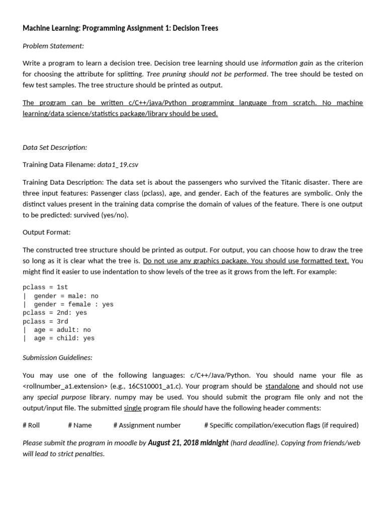 Decision Tree Learning Assignment | PDF | Teaching Methods & Materials ...