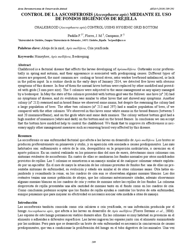 Control Ascosferosis PDF Beehive Beekeeping