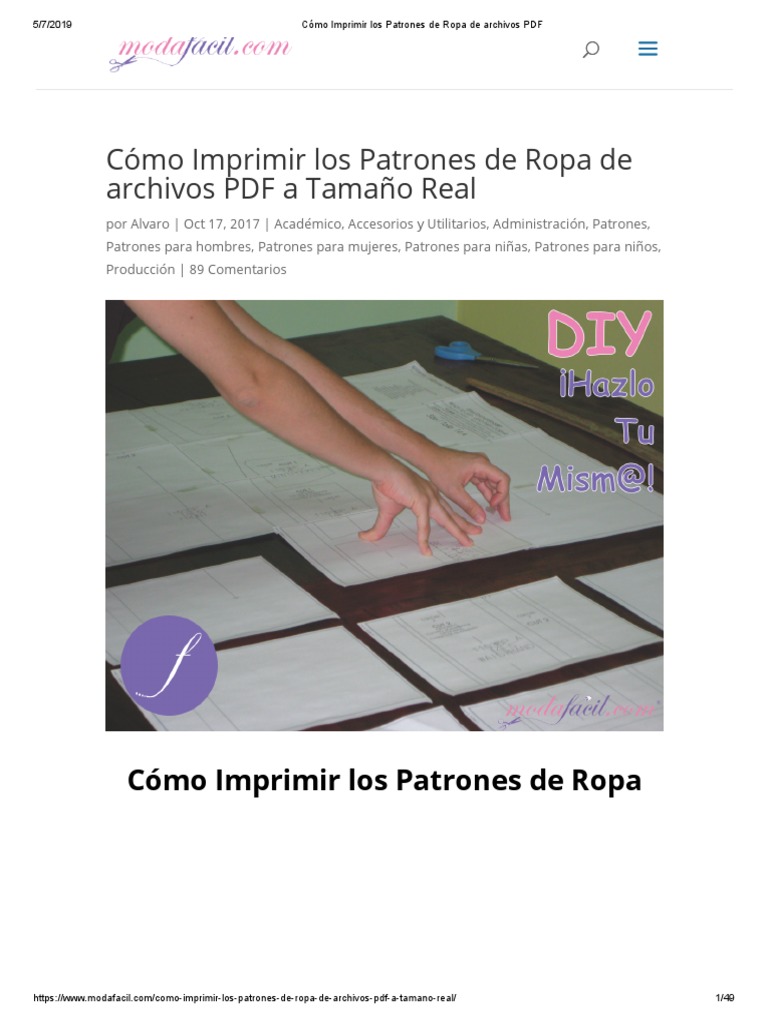 Cómo imprimir y ensamblar patrones – moldes de costura PDF