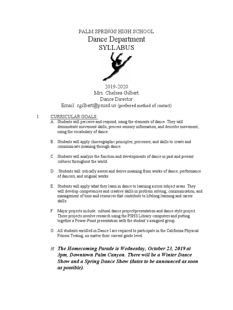 Pshs Dance Syllabus 2019-2020 | PDF | Students | Dances