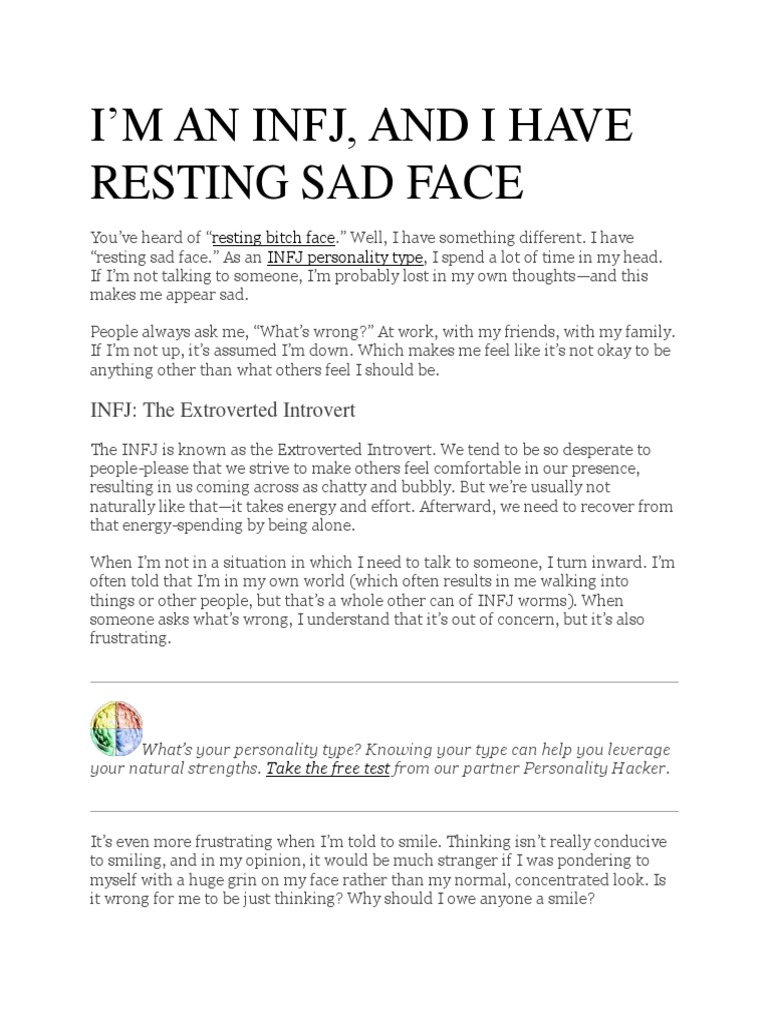 Infj Resting Sad Face Pdf Personality Type Extraversion And Introversion