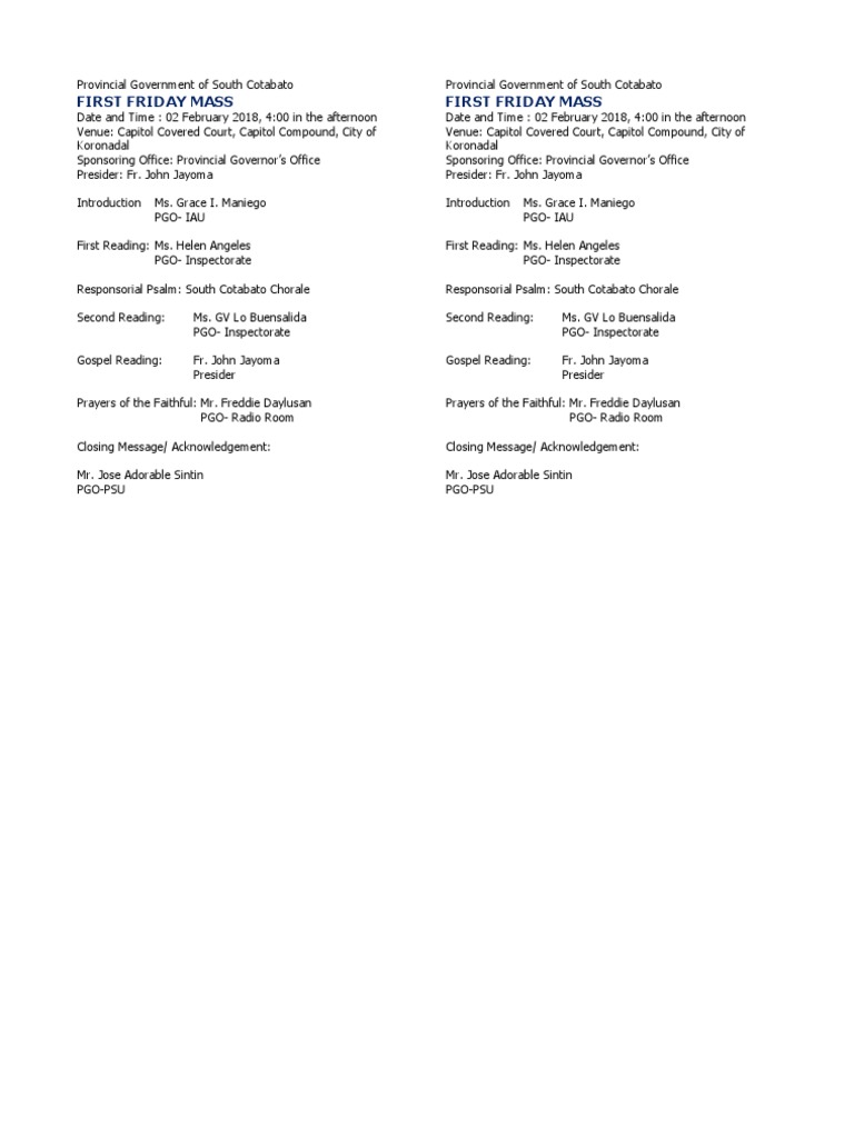 First Friday Mass First Friday Mass | PDF
